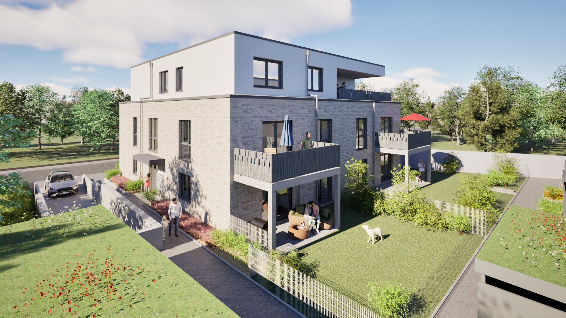 Rückansicht Mehrfamilienhaus